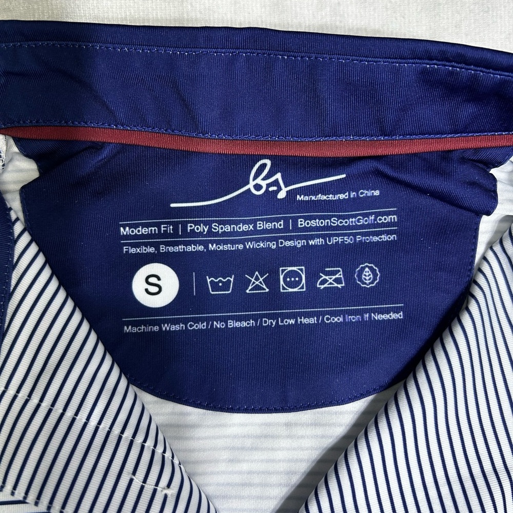Boston Scott Golf Polo Men’s Golf Shirt Breathable‎ UPF 50 Sm Blue White Stripe - Picture 8 of 8